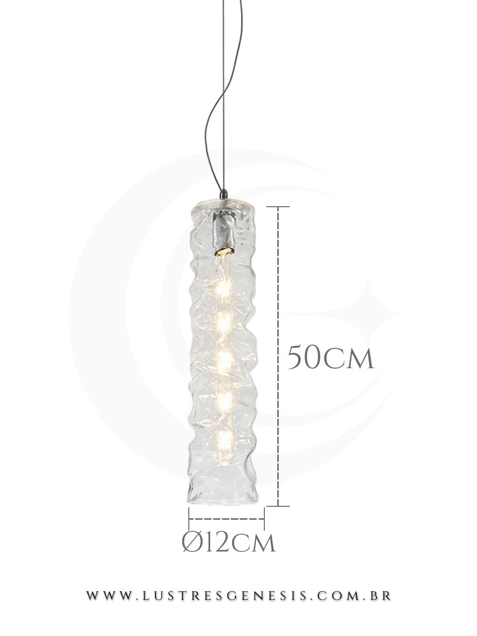 Luminaria de Teto Pendente Metal Cromado Vidro DCD04114 E27 Ø12x50cm, Bancada Churrasqueira, Lavabo, Cabeceira de Cama